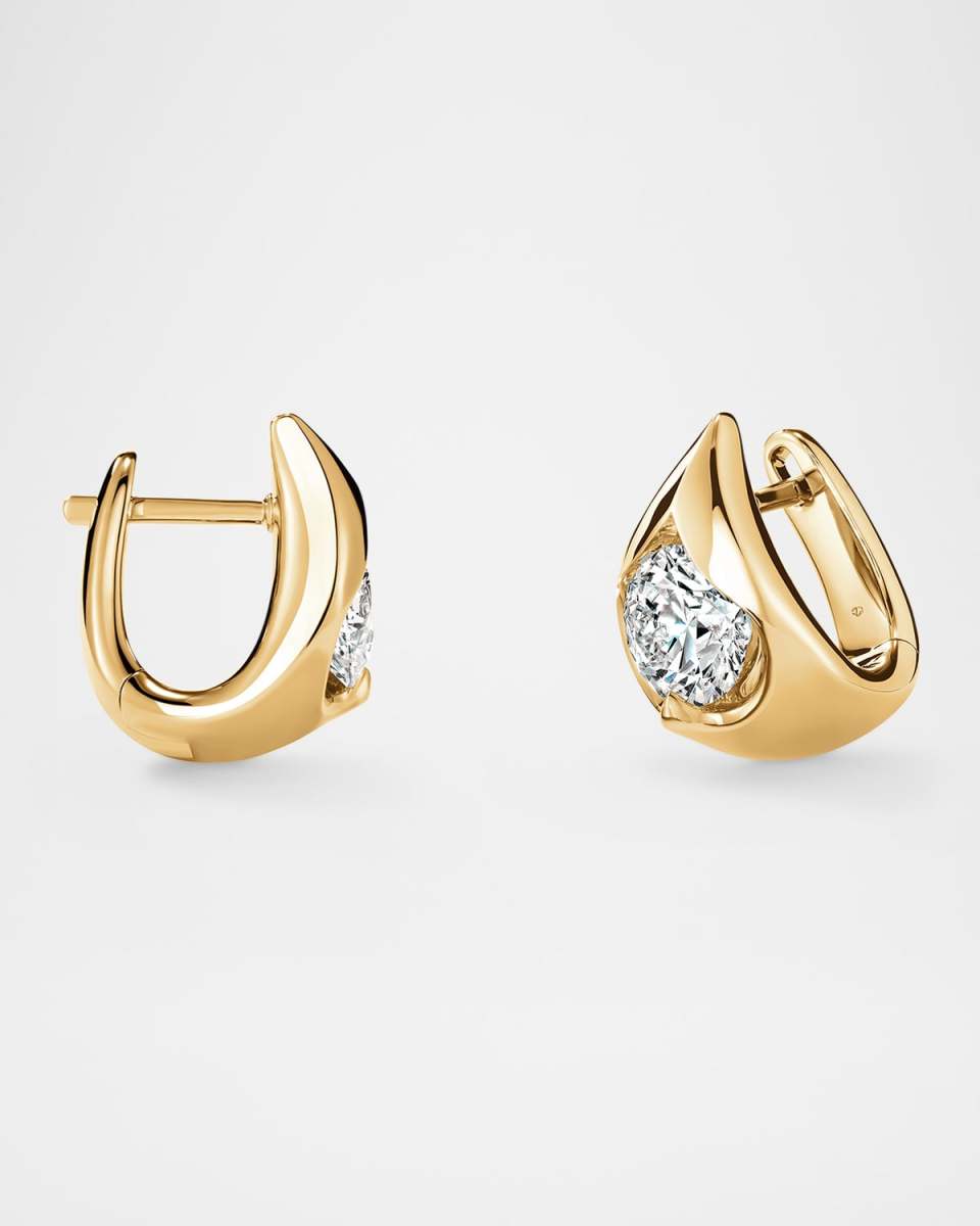 18K Yellow Gold LU Diamond Droplet Huggies
